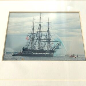 Boston - USS Constitution or Old Ironsides -  Ship Art Print Blue Wood Frame